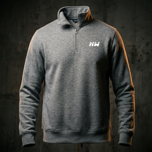 HEAVEYWEIGHT quarter-zip in Vintage Heather — premium studio shot on dark concrete