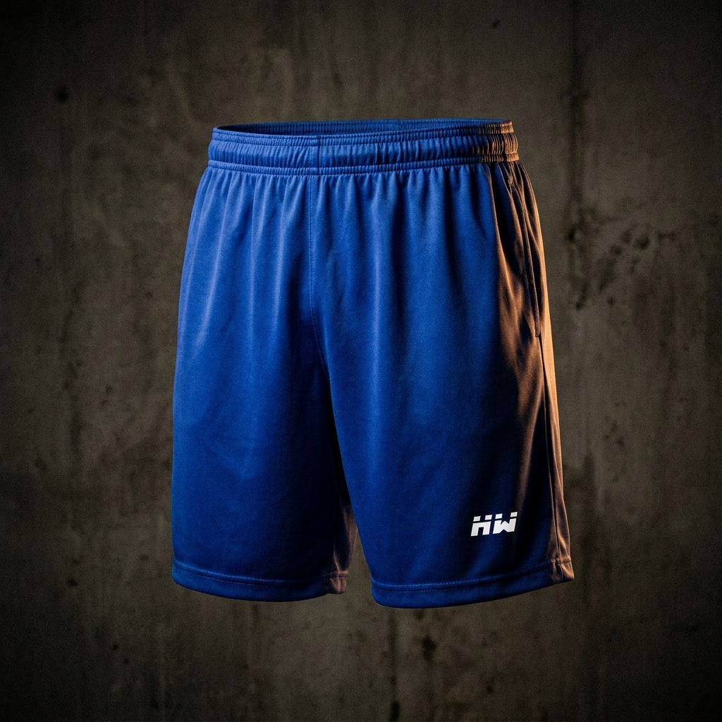 HEAVEYWEIGHT performance shorts in Sport Royal — premium studio shot on dark concrete