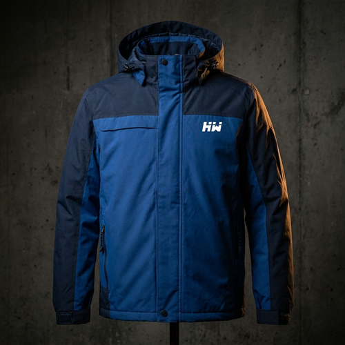 HEAVEYWEIGHT waterproof coat in Regatta Blue/Navy — premium studio shot on dark concrete